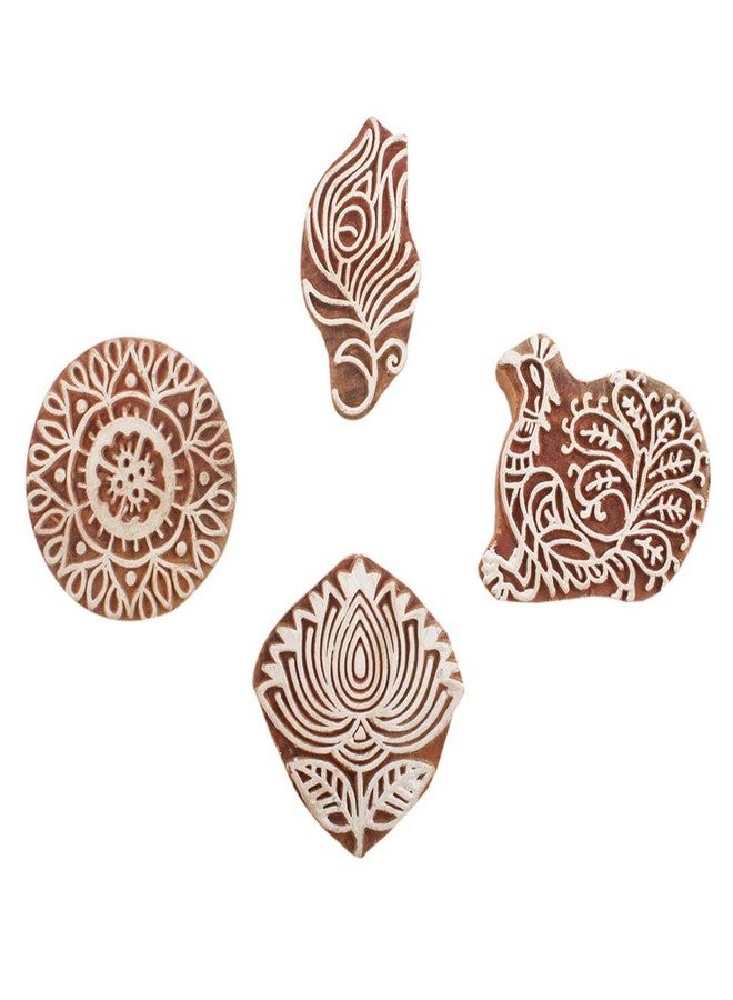 Indian-Shelf Handmade Vocalforlocal Set of 4 New Mix Wooden Printing Block (6.35 cm, Brown) - Image 1